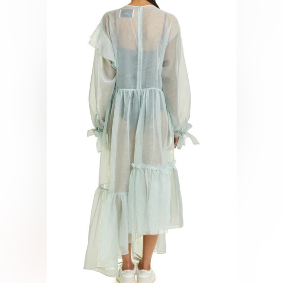 KkCo Nine Twenty-Seven Asymmetrical Ruffle Sheer Organza Dress Warped Moss - Picture 2 of 12